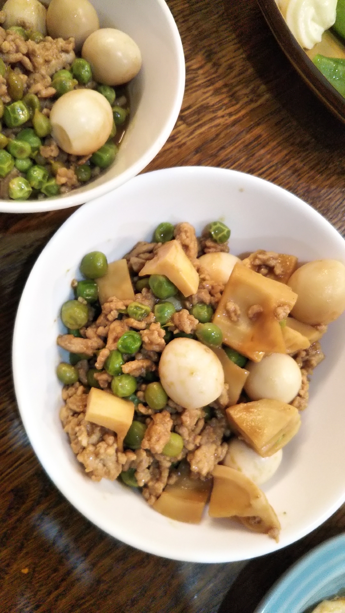 たけのことグリーンピースの中華丼