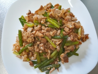 豚肉とにんにくの芽のマヨ醤油炒め