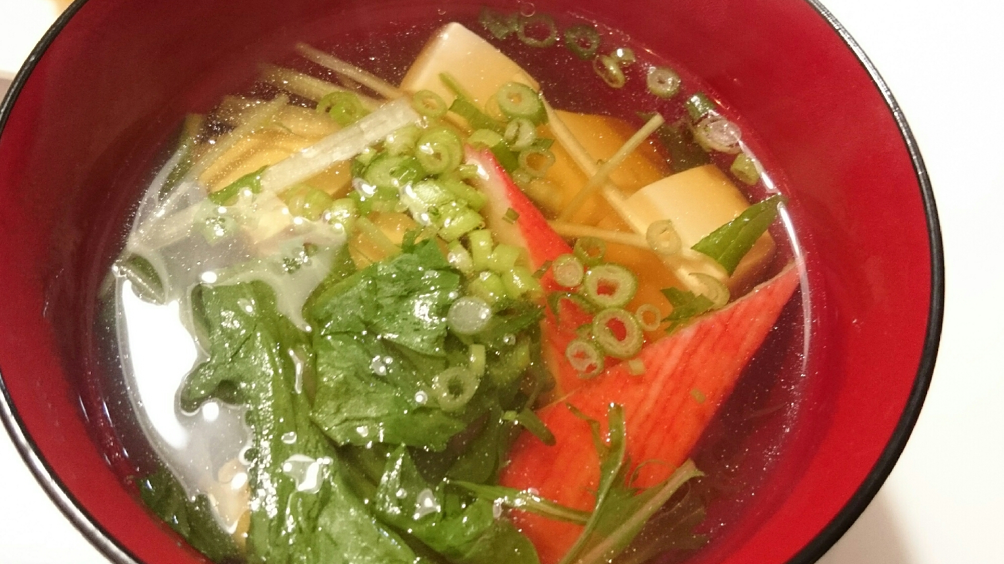 豆腐と水菜カニカマの麺つゆ風味