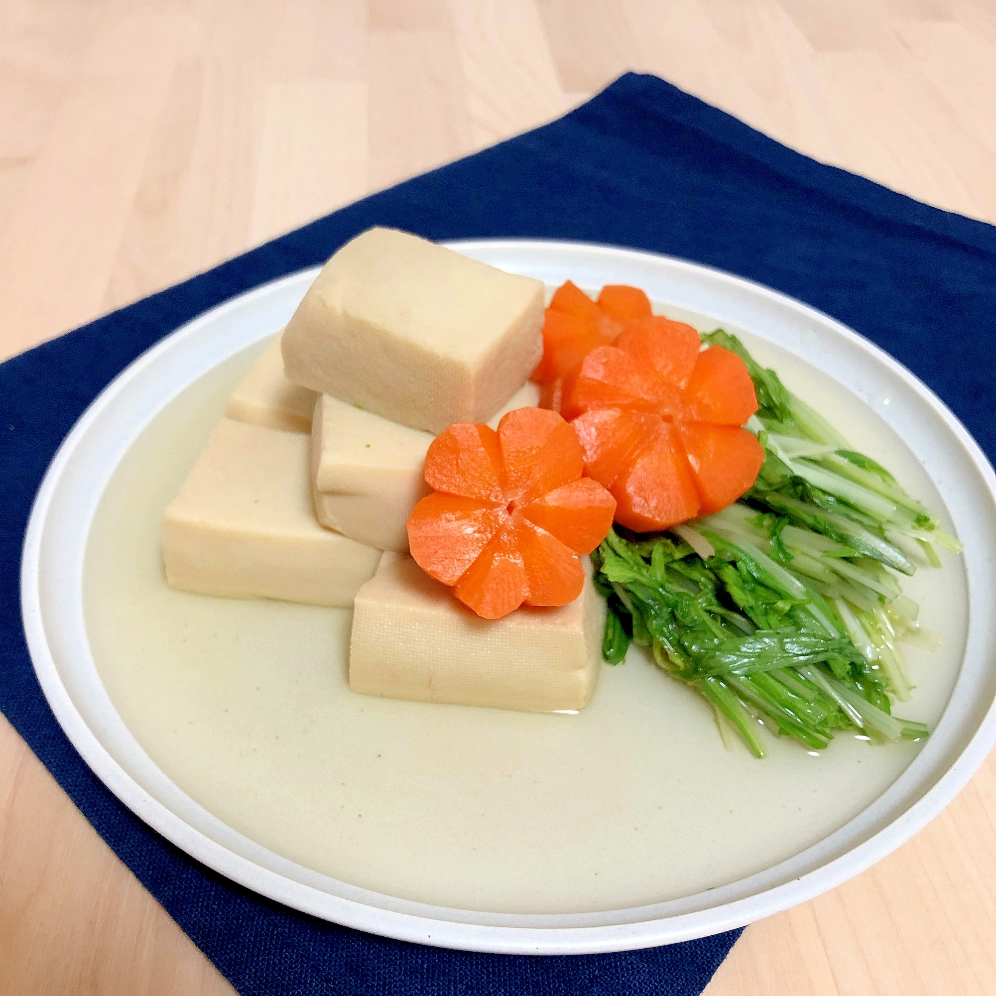 高野豆腐とにんじんと水菜の含め煮