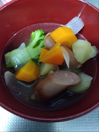 ブロッコリーと角切り野菜のコンソメスープ