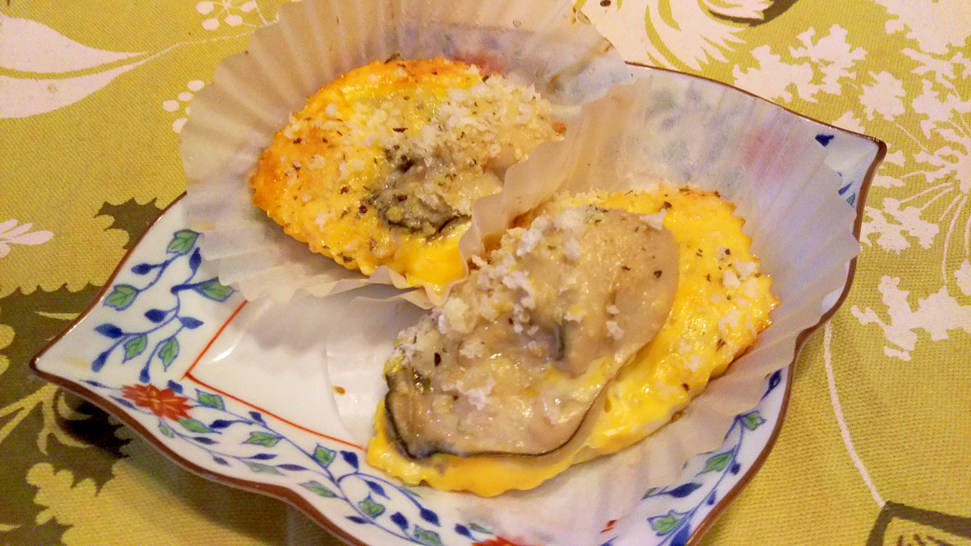 牡蠣・ﾌﾞﾛｯｺﾘｰ芯・卵のパン粉焼き
