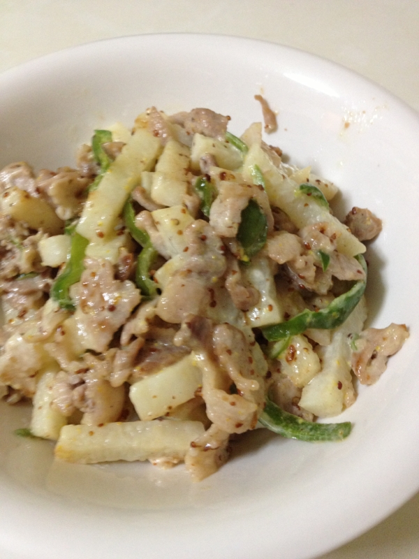 超簡単☆長芋と豚肉のマスタード炒め