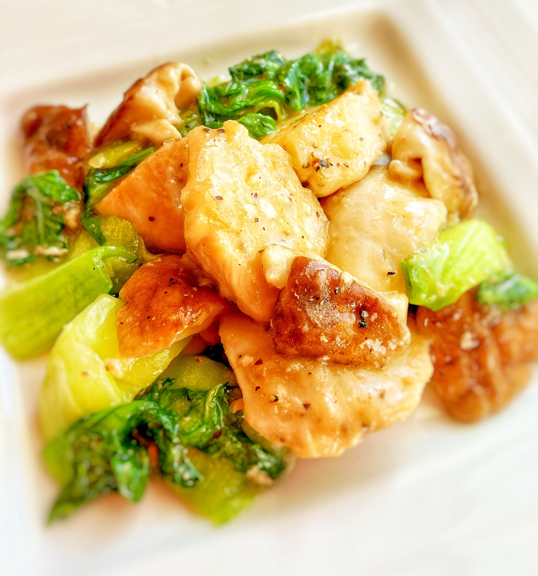 鶏むね肉とチンゲン菜のとろみ中華塩炒め