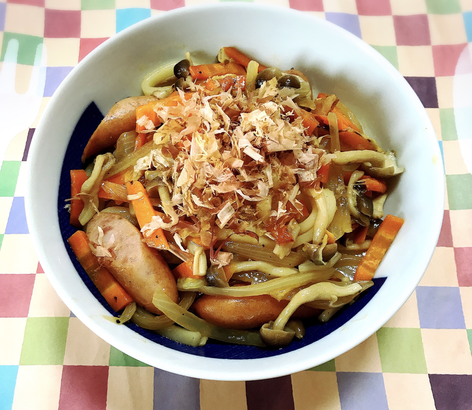 白菜とウィンナーのバターポン酢焼きうどん