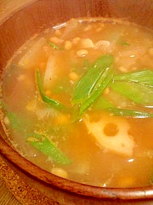 キムチ鍋の素で作る納豆汁