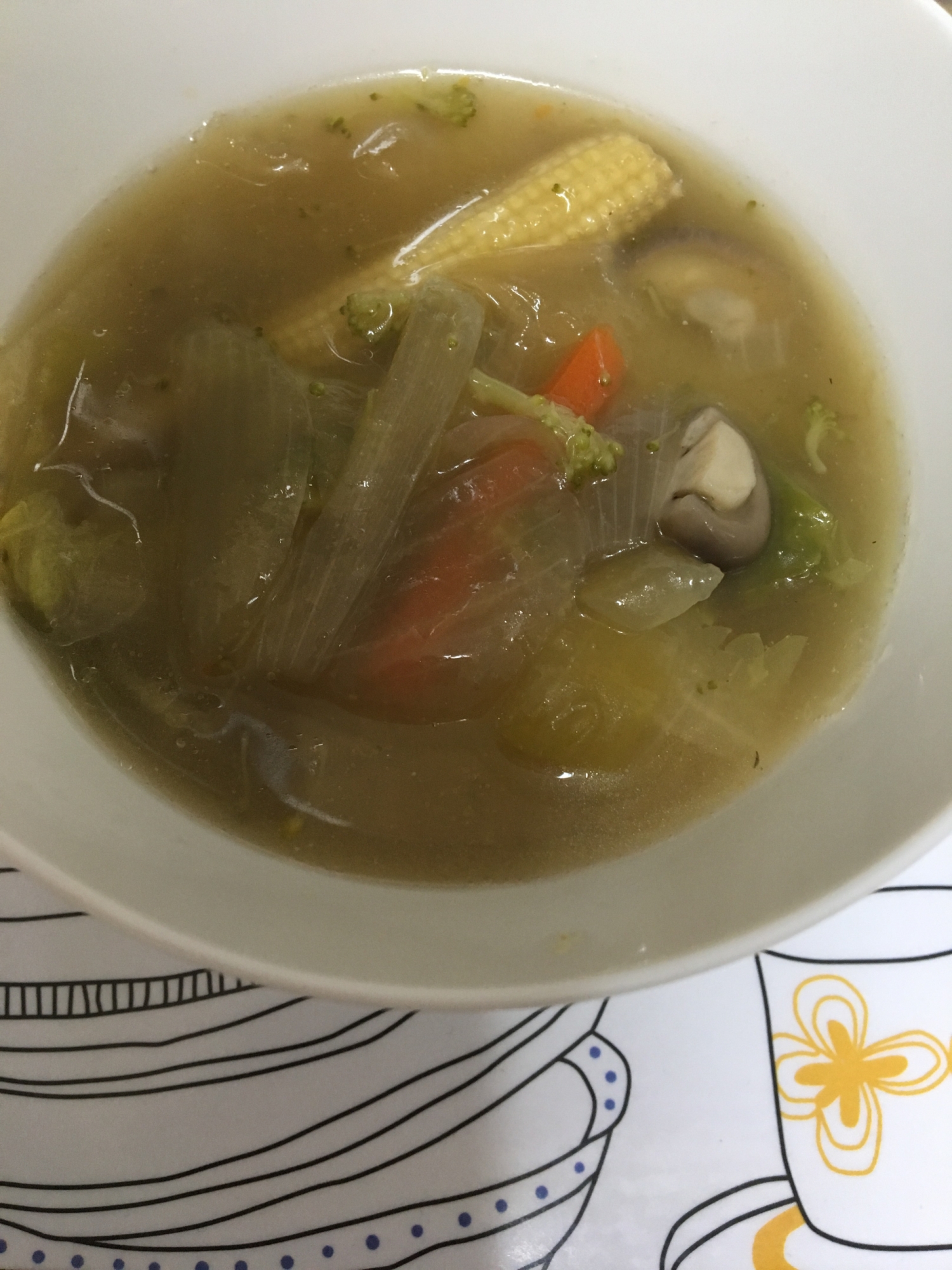 ヤングコーンとブロッコリーの中華スープ(o^^o)