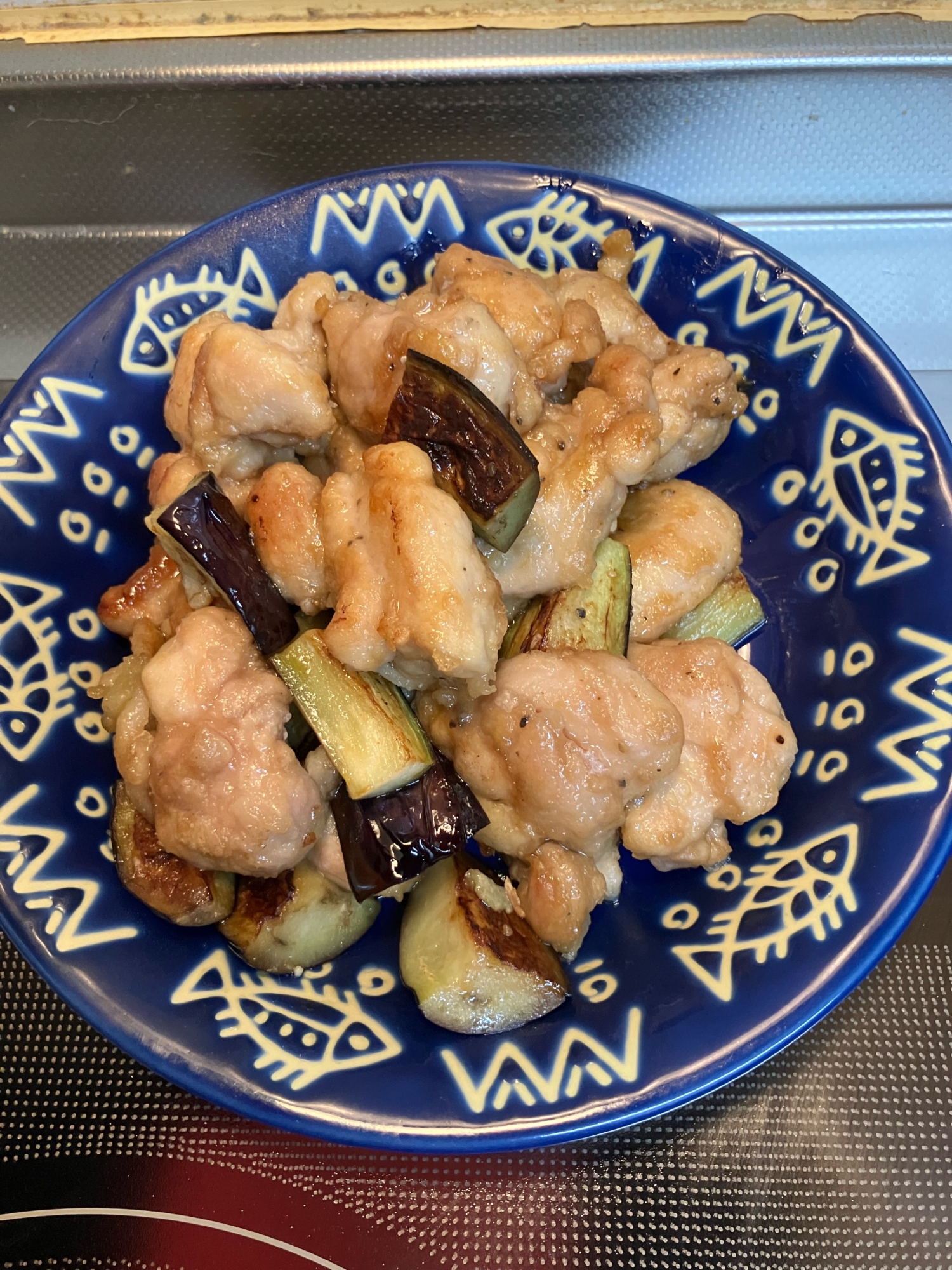 鶏肉とナスのわさび麺つゆ炒め^_^