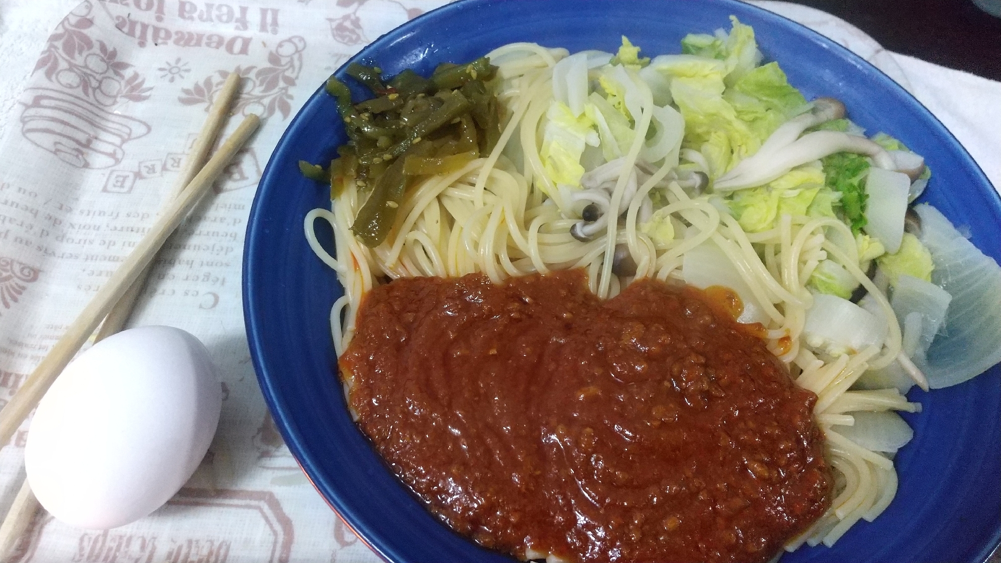 山くらげミートソースパスタ