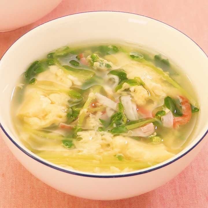 豆苗カニカマ卵スープ