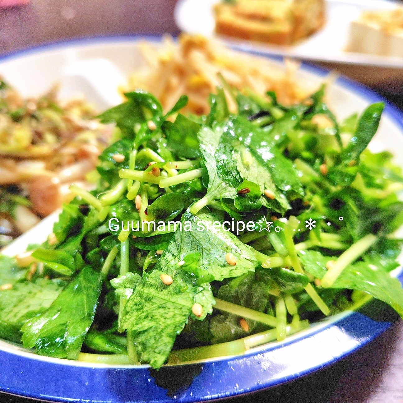 包丁不要♡爽やか♡三つ葉と豆苗の塩昆布和え