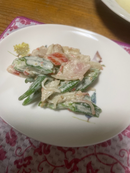 おつまみにᕷ*オクラとカニカマの胡麻マヨ和えꕤ୭*