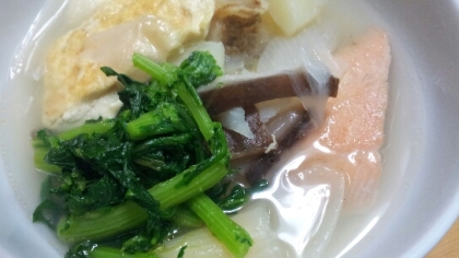 鮭と春菊メインでやってみました。

スープがとても美味しかったです。