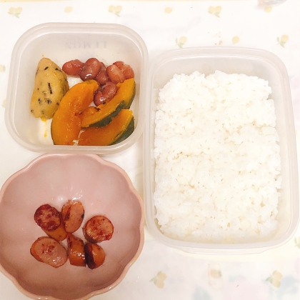 南瓜の煮物とウィンナーのケチャップ炒めのお弁当