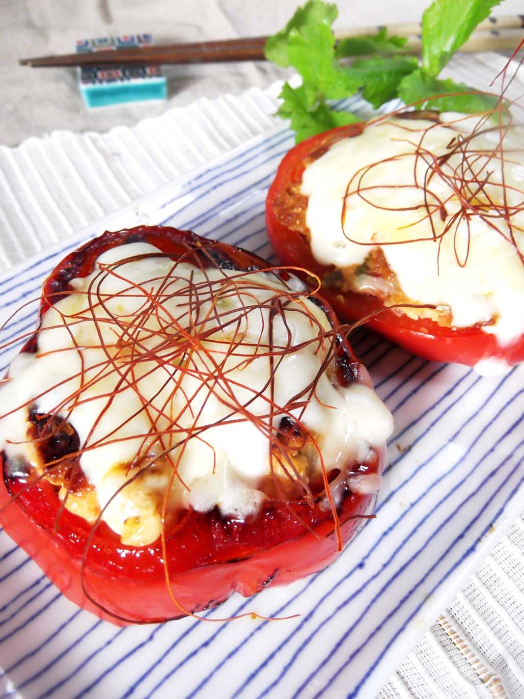 パプリカの鶏むねキムチーズ焼き