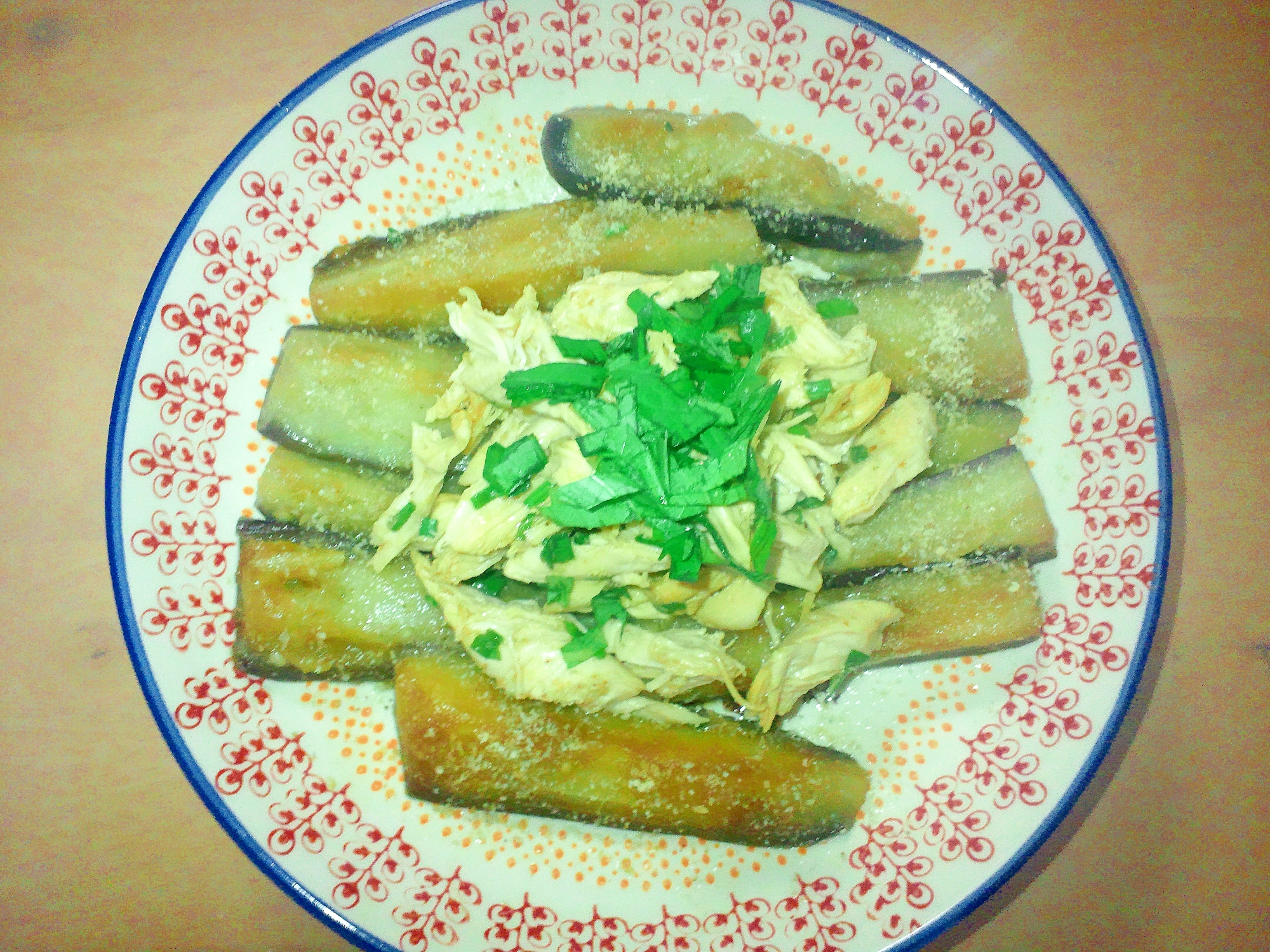 ヘルシー♪蒸し鶏と茄子のさっぱり中華風炒め♪