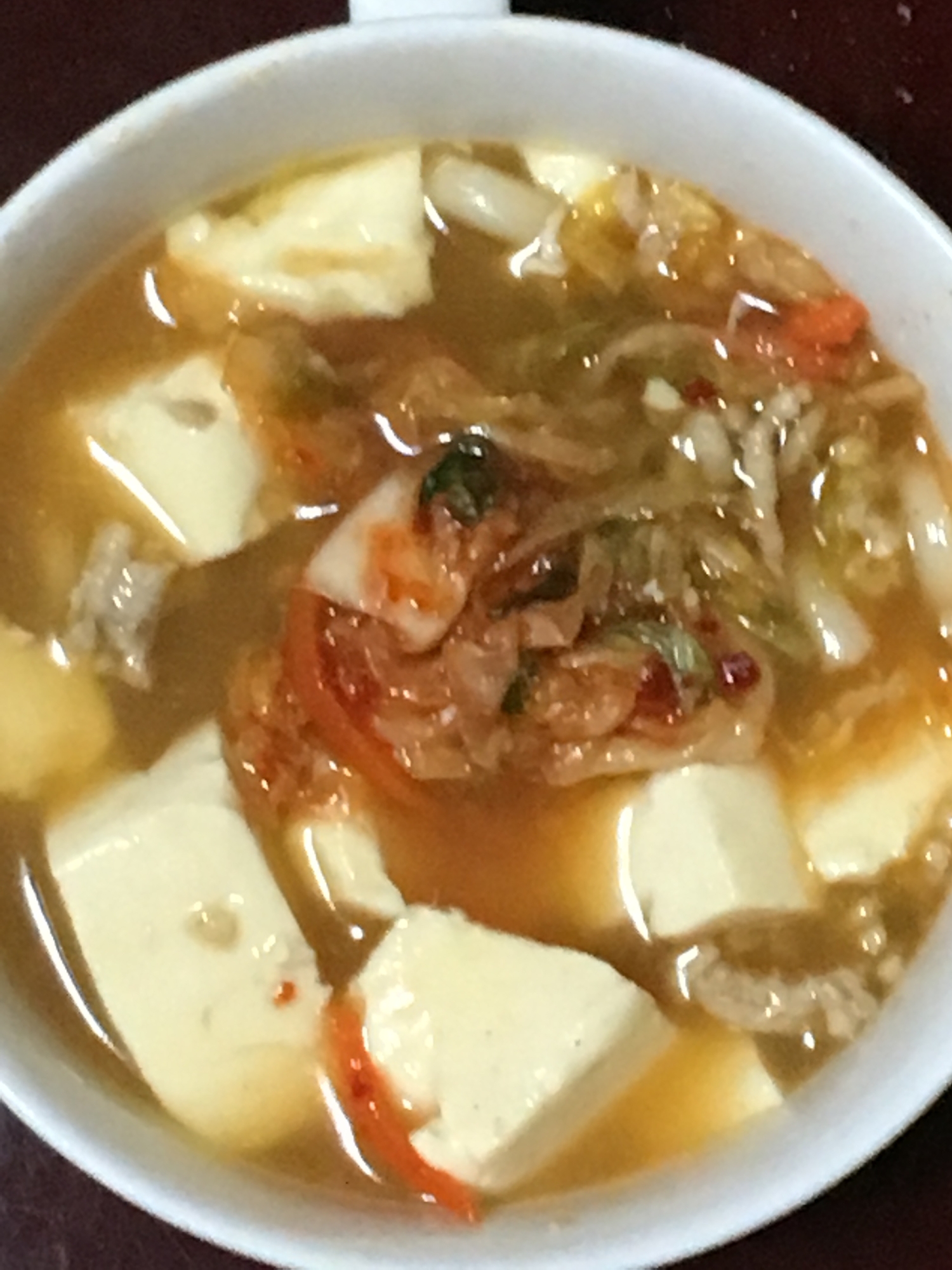 キムチ・豆腐・鶏ひき肉のうどんスープ