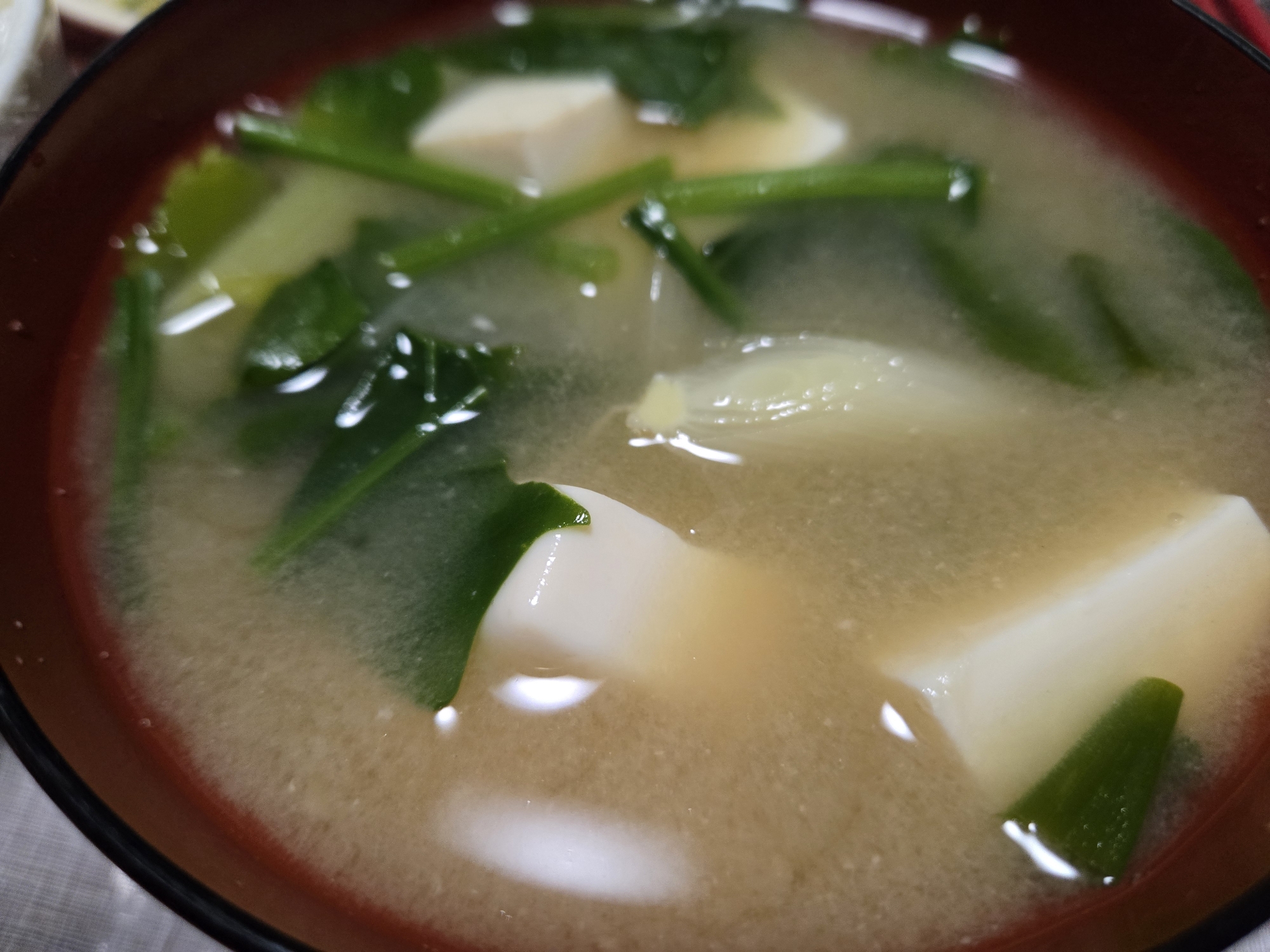 ほうれん草と長ネギと豆腐のお味噌汁