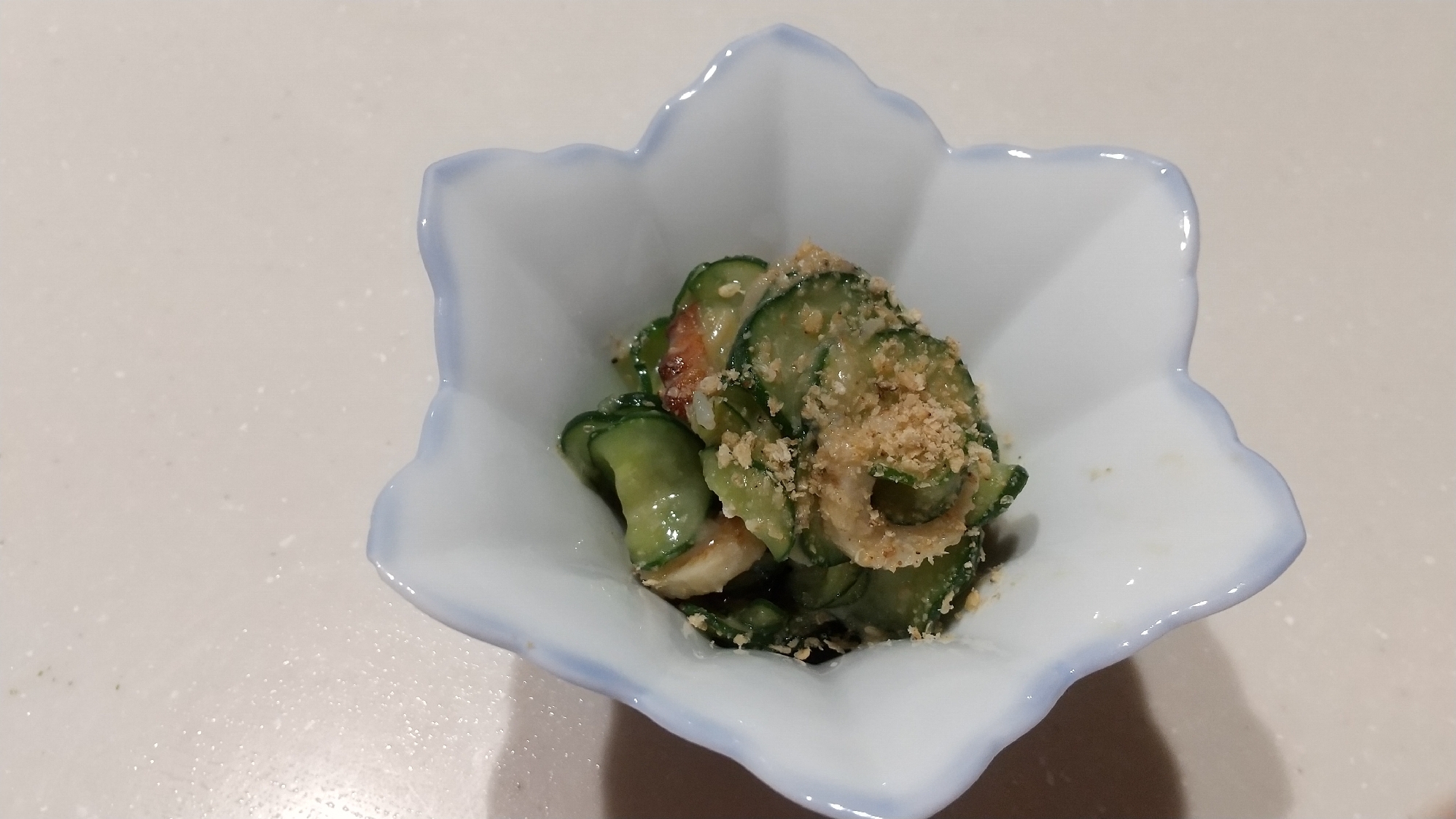 簡単に副菜！胡瓜とちくわとあみつけの酢味噌あえ