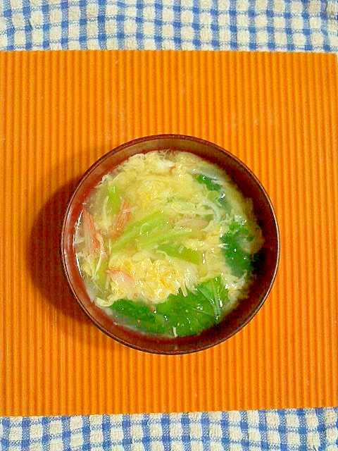 小松菜とカニカマの卵スープ♪