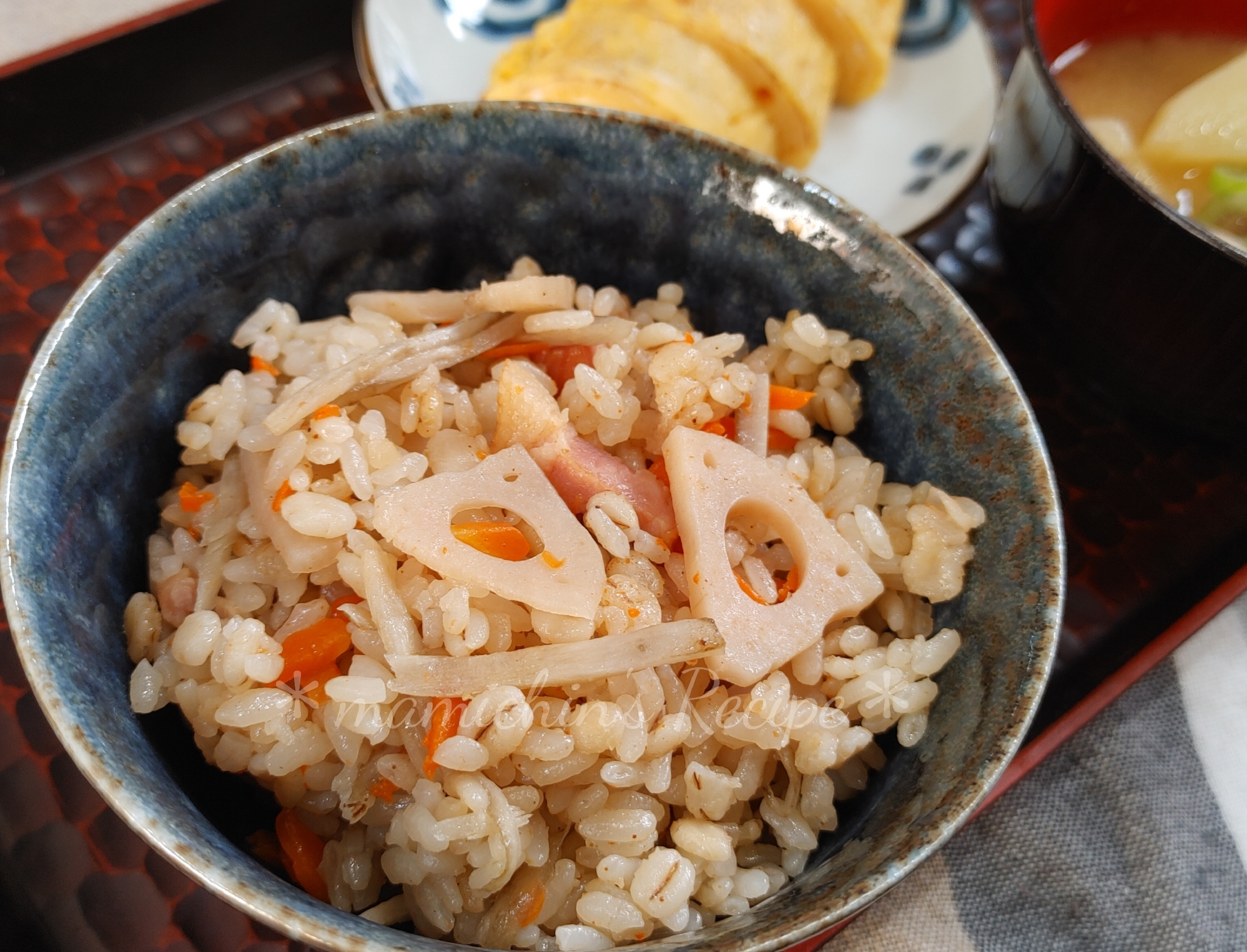 押し麦入り＊れんこん＊ごぼうの炊き込みご飯