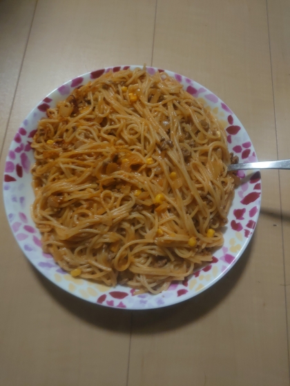 給食の味目指して、自己流ミートスパゲティ