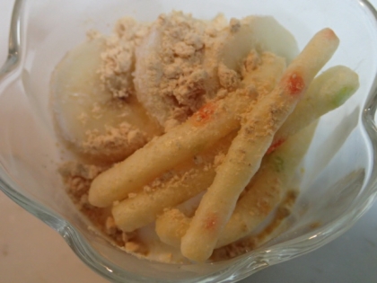 バナナ＆サッポロポテトの練乳きな粉かけアイス