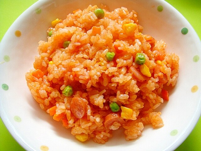 カレー風味☆ミックスベジタブルのケチャップライス レシピ