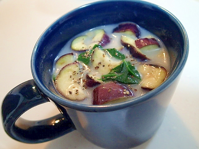 カップスープの素で　茄子とほうれん草のポタージュ