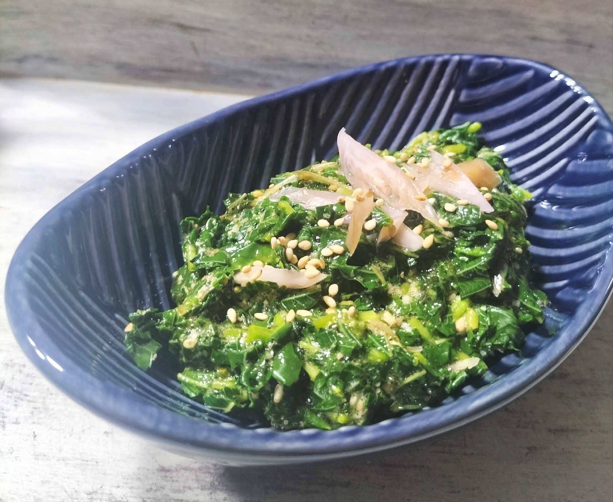 ねばねばモロヘイヤ＆甘酢漬け茗荷のごま和え