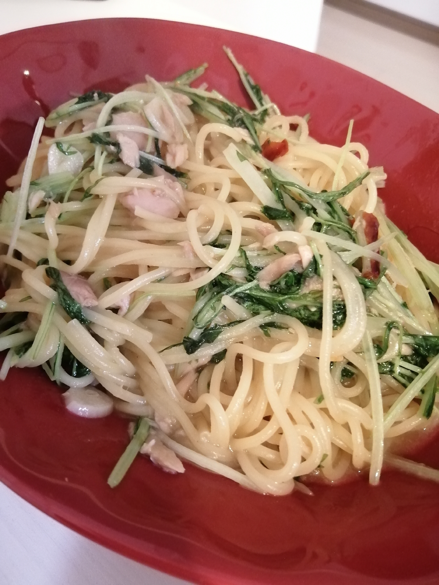 水菜とツナの簡単ペペロンチーノ