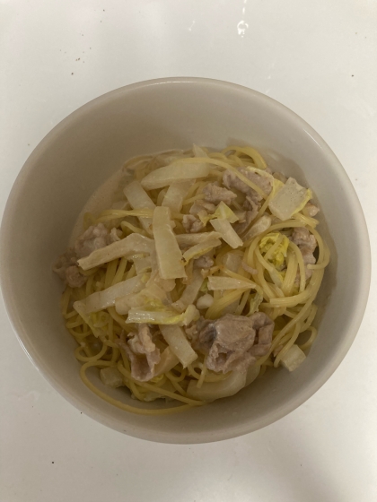 簡単☆豚肉と白菜の味噌クリームパスタ