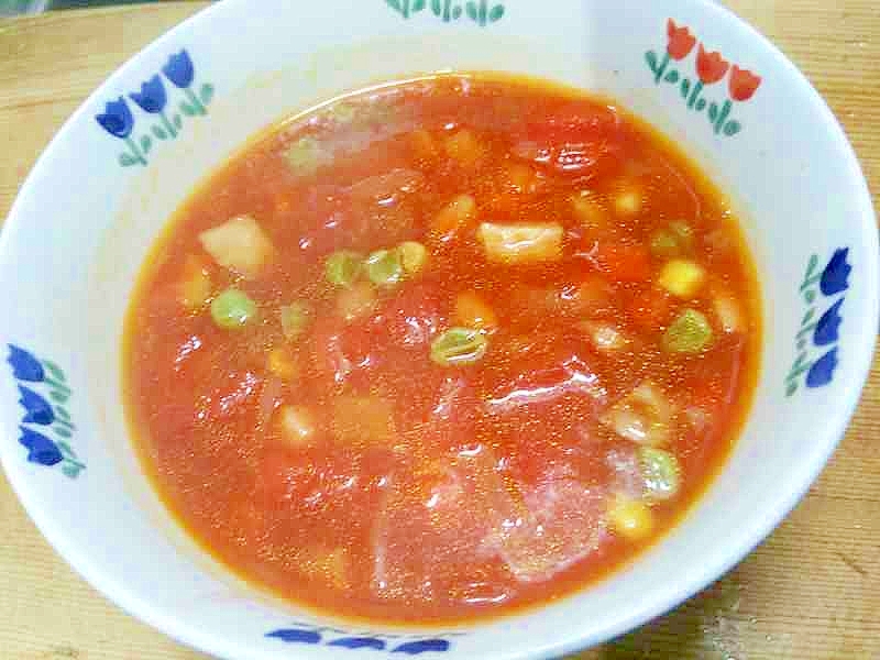 ミックスベジタブルとベーコンのスープ/トマト味