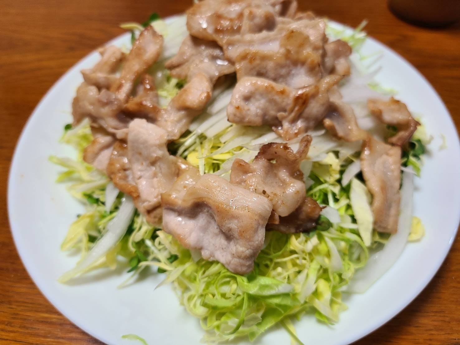 豚肉のせ、野菜サラダ