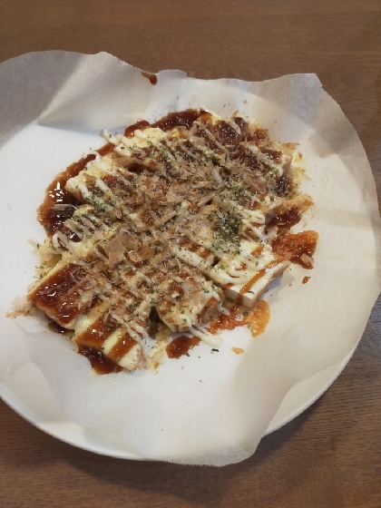 一見お好み焼きにしか見えない(笑)厚揚げ苦手な息子も美味しく完食しました♪