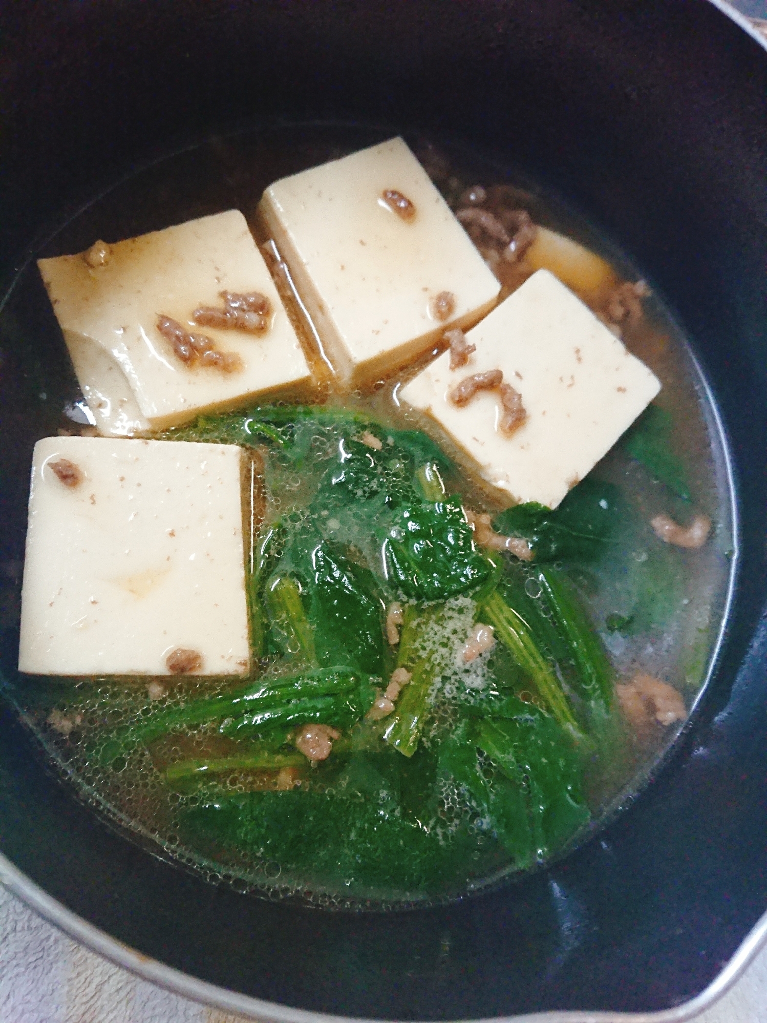 豆腐とほうれん草のそぼろ煮