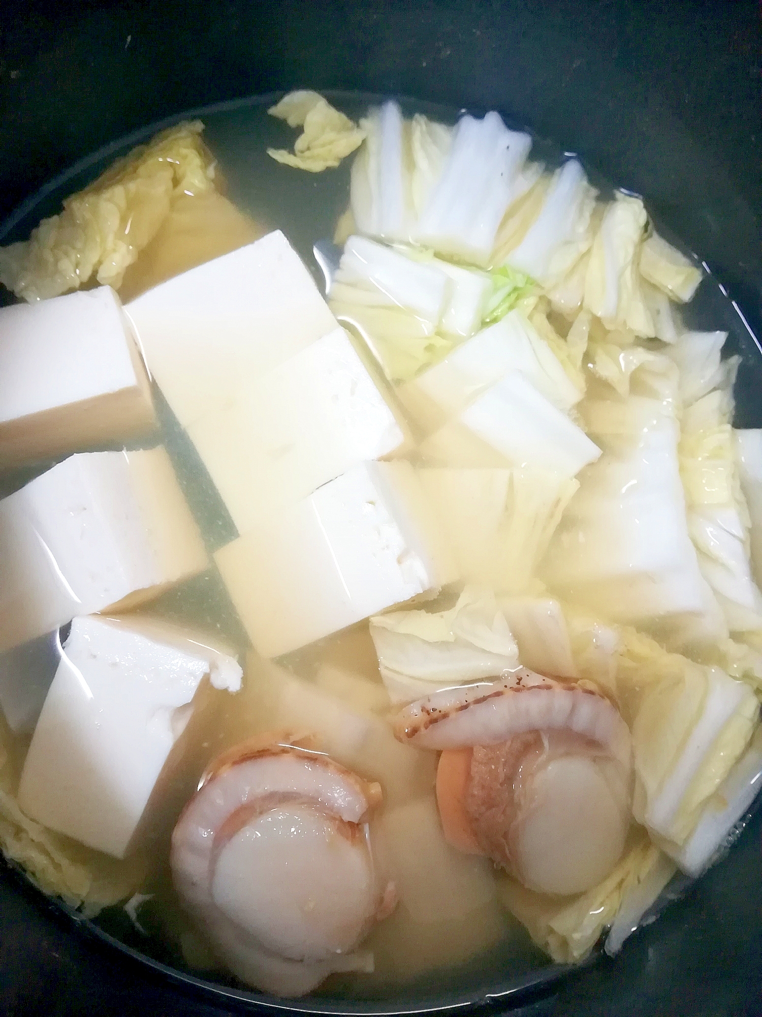白菜と木綿豆腐とホタテのお鍋☆ポン酢風味