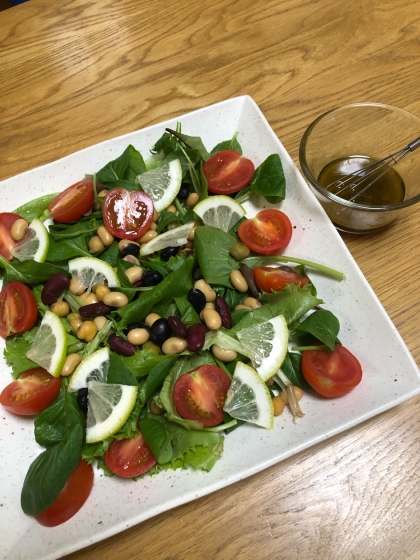 疲労回復！トマトと水菜とビーンズのレモン醤油サラダ