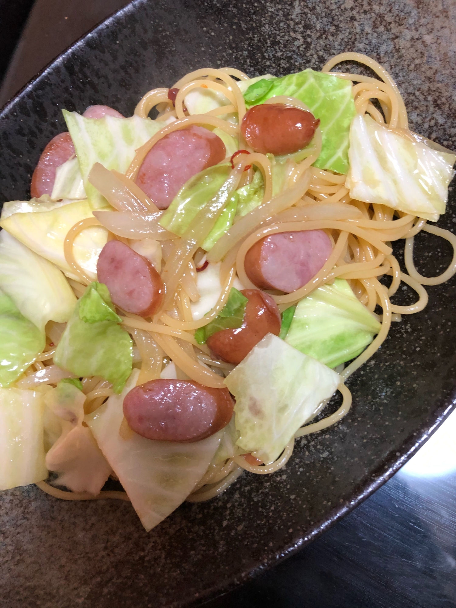 ウインナーとキャベツの和風パスタ