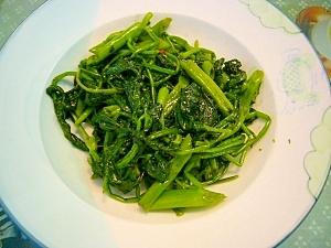 空心菜の山椒入れ炒め