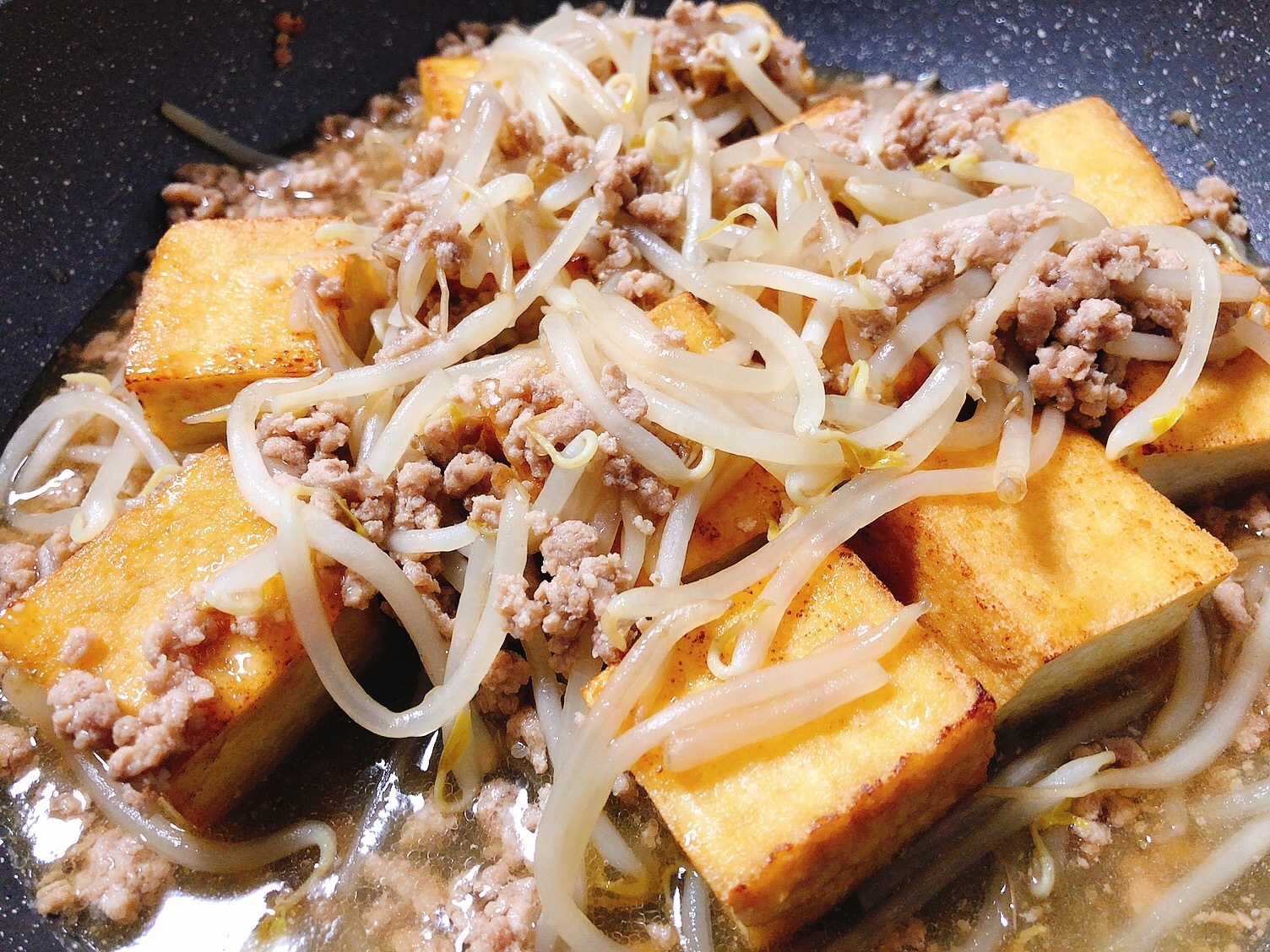 厚揚げのひき肉もやしあんかけ