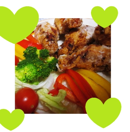 鶏の唐揚げ♡春菊レタストマトサラダ