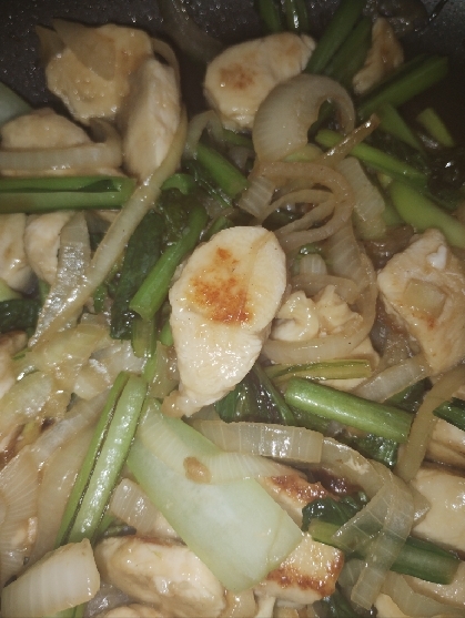 鷄むね肉と小松菜のソース炒め✿