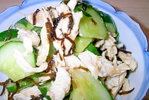 簡単＊きゅうりとささみの塩昆布和え