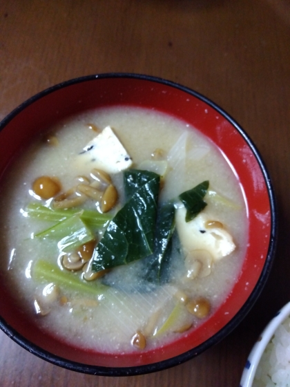 なめこと大根の皮とわかめと葱のお味噌汁