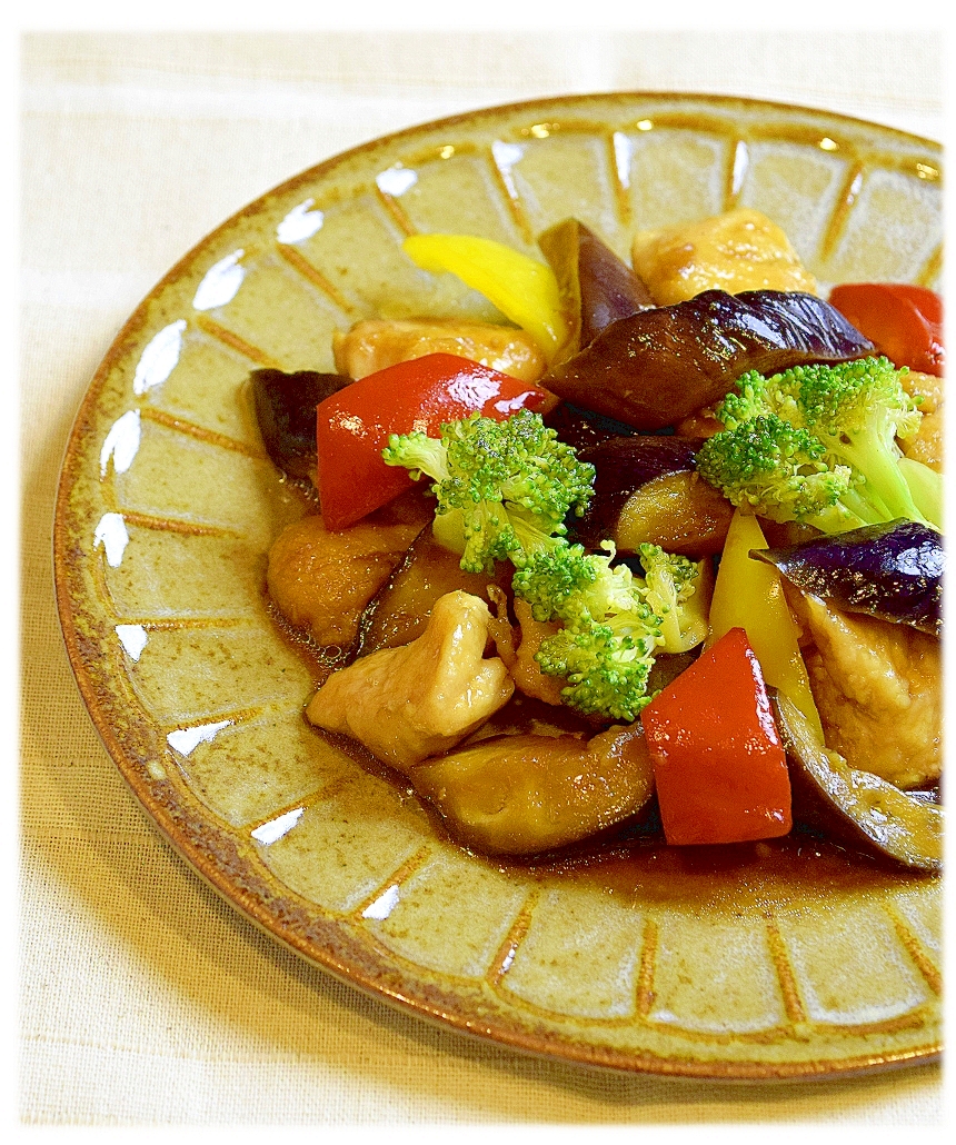 鶏肉と茄子の黒酢ソース炒め