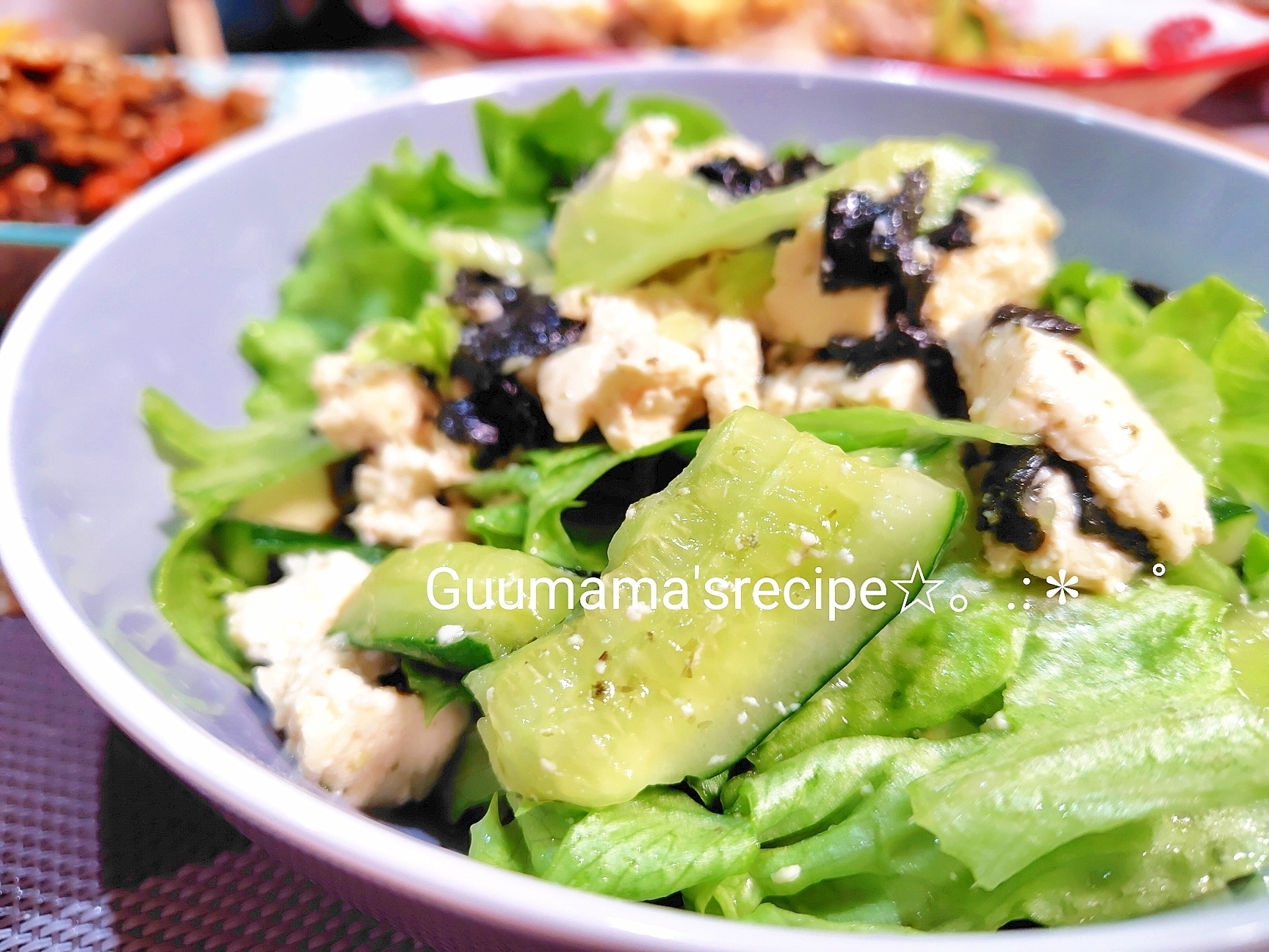 海苔ドレッシング♡レタスときゅうりと豆腐のサラダ