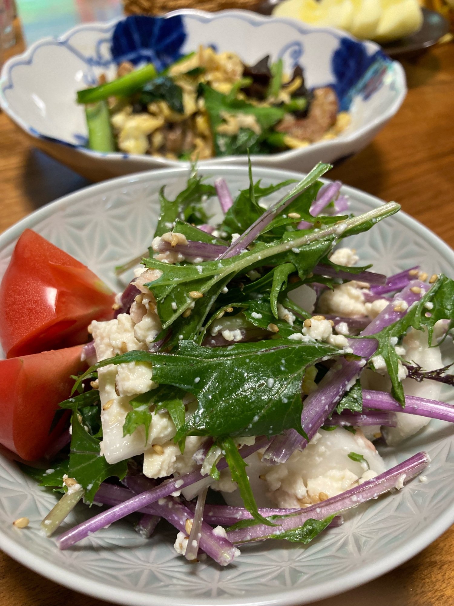 簡単副菜！水菜と豆腐の白和えサラダ