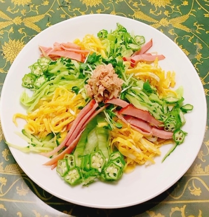 cachecacheちゃん♪冷蔵庫にある野菜で作りました✧˖°冷たい冷やし中華暑い日にぴったり美味しいですねෆˎˊ˗˭̴̵̶͈ૣ؎ ˭̴̵̶͈‎٭♡