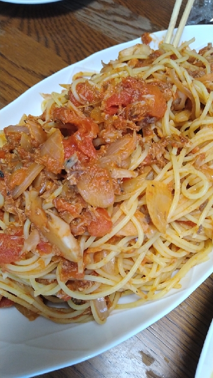 茄子と鯖のトマトスパゲッティー